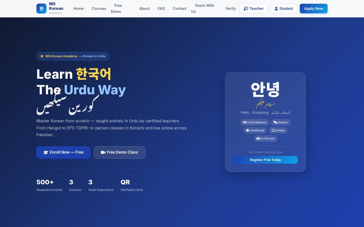 MS Korean Academy — EdTech & language-learning platform built by MS TECH IT